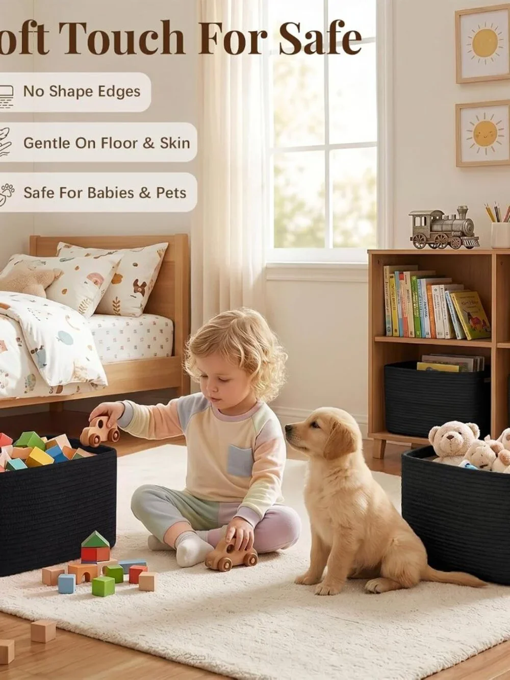 New 4Packs Natural Cotton Rope Storage Baskets for Organizing Toys, Clothes